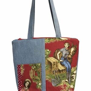 Equestrian Cowgirl Western tote recycled denim purse shoulder bag